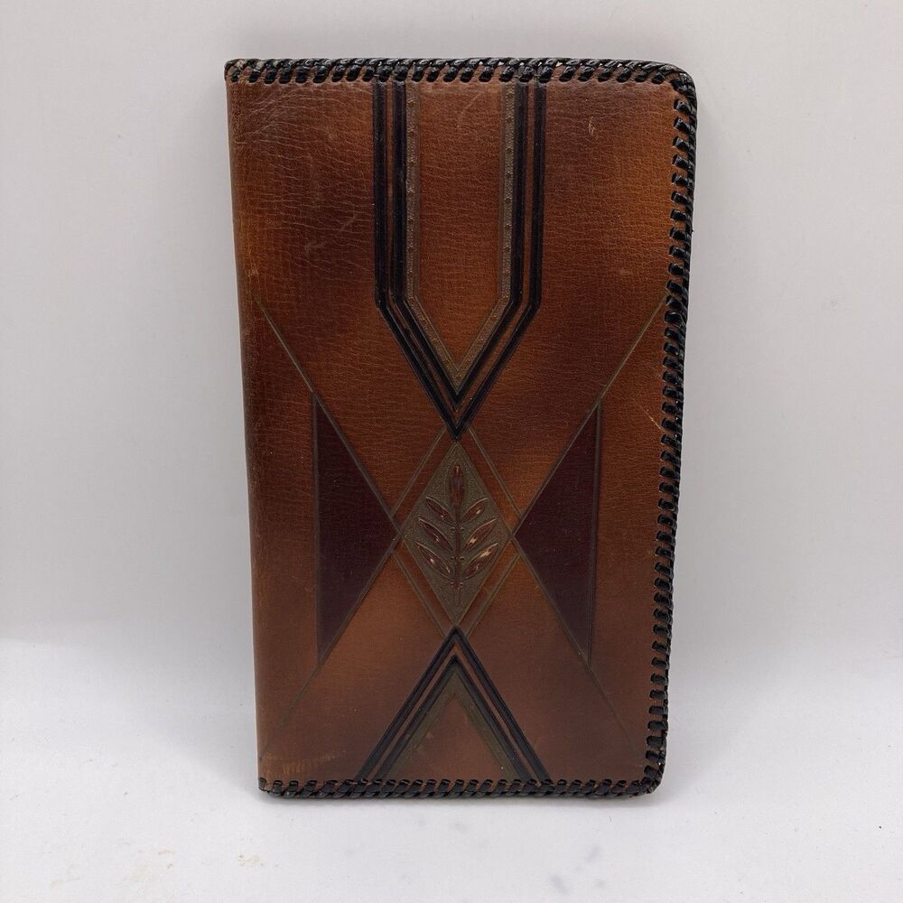 Vintage Genuine Calf Leather Wallet Check Passer Passport Meeker Made EUC